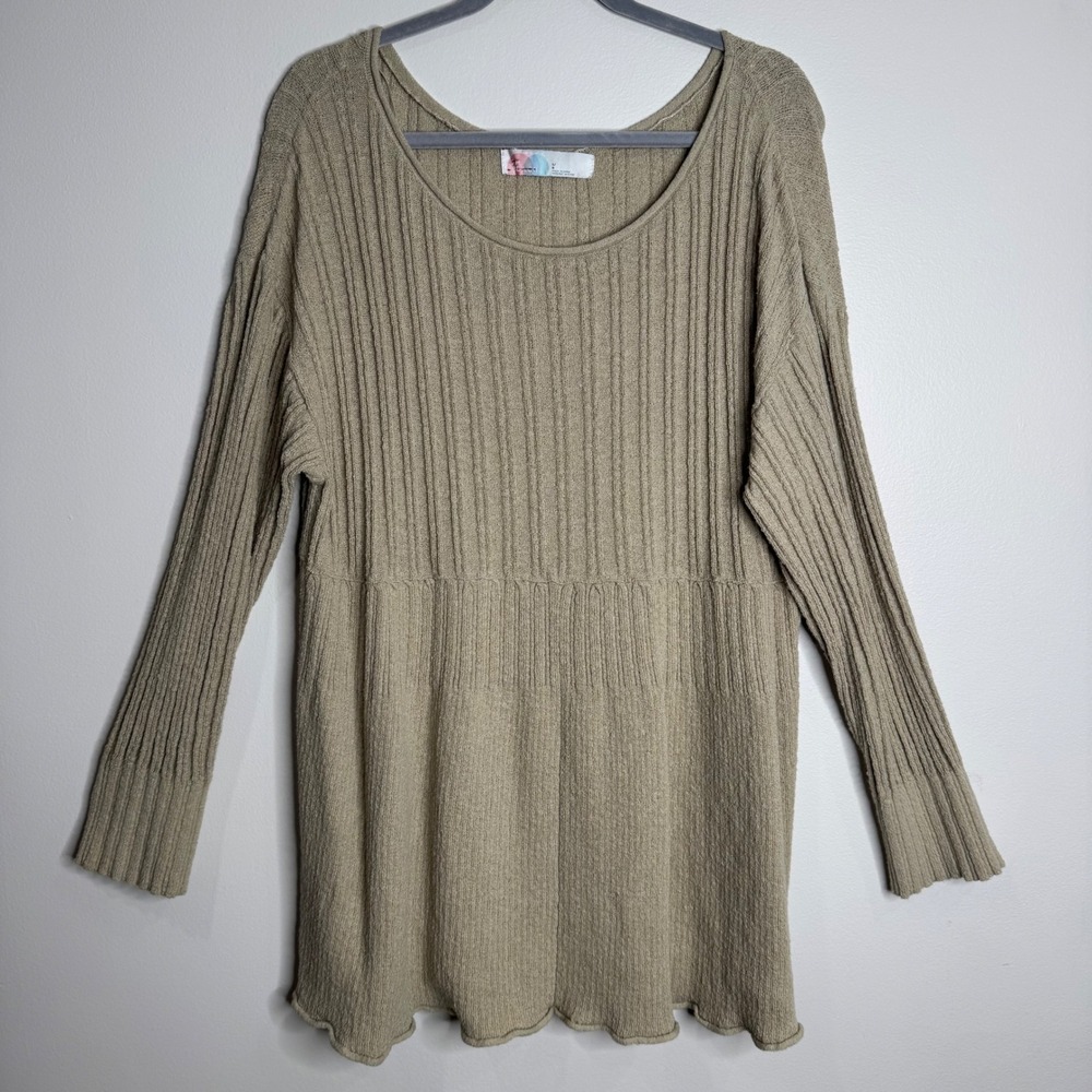 Free People Beach Ribbed Knit Tunic Top Beige Long Sleeve Tunic Sweater Large